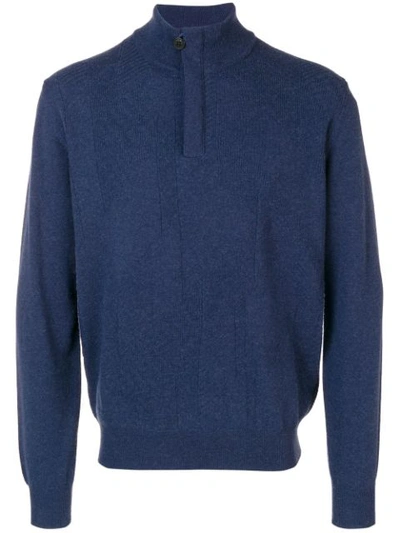 Corneliani Front Zip Sweater In 008 Blue