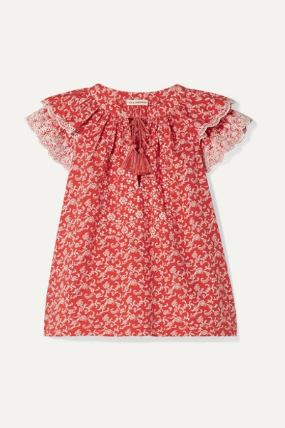 Ulla Johnson Elm Broderie Anglaise-trimmed Floral-print Cotton-poplin Blouse In Red