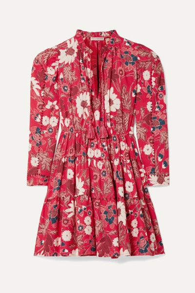 Ulla Johnson Liv Tiered Floral-print Cotton-blend Voile Mini Dress In Red