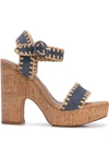 Tabitha Simmons Elena Whipstitched Raffia And Suede Platform Sandals In Navy