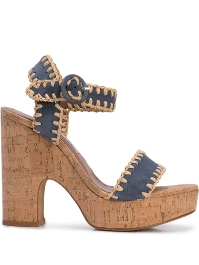 Tabitha Simmons Elena Whipstitched Raffia And Suede Platform Sandals In Navy