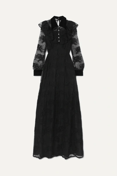 Miu Miu Crystal-embellished Velvet-trimmed Lace Gown In Black