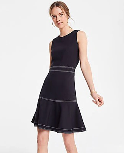 Ann Taylor Petite Stitched Ponte Flare Dress In Black