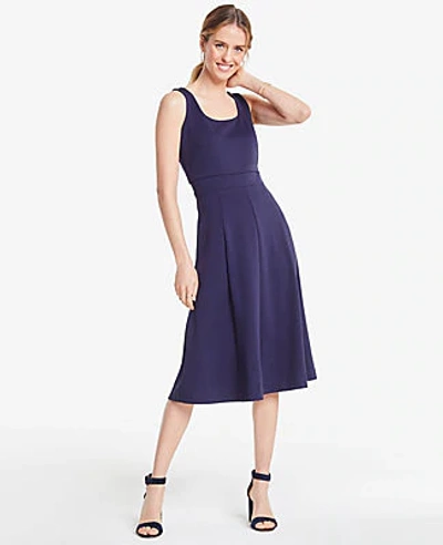 Ann Taylor Petite Seamed Ponte Flare Dress In Night Sky