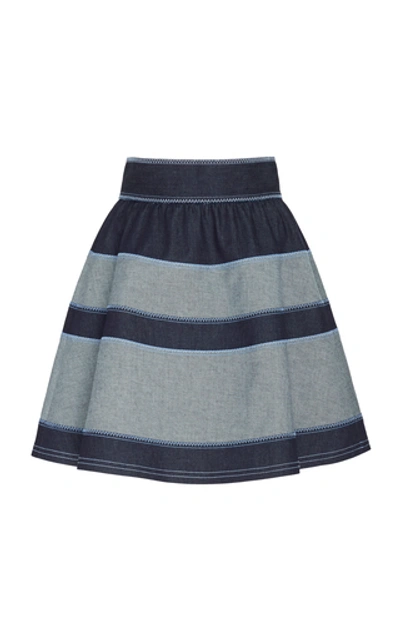 Carolina Herrera Striped Stretch-denim Mini Skirt In Blue