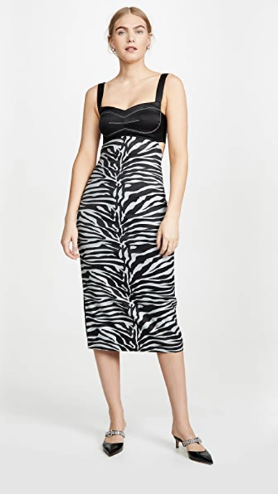 Prabal Gurung Two-tone Printed Midi Dress In Black/silver