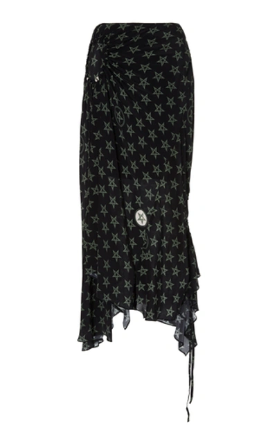 Preen Line Arya Ruched Floral-print Chiffon Midi Skirt In Black