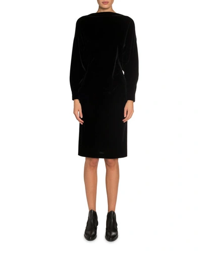 Alaïa Velvet Batwing Boat-neck Midi Dress In Black