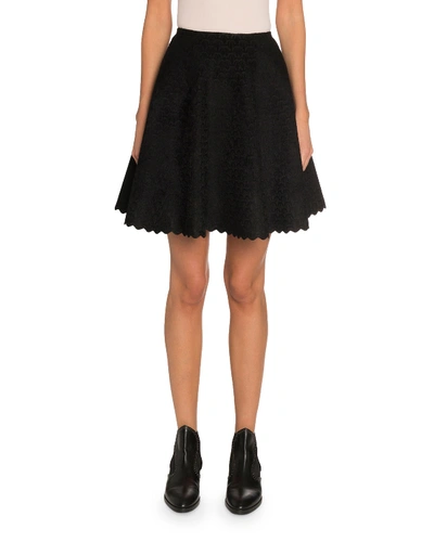 Alaïa Embossed Velvet Flare Mini Skirt In Black