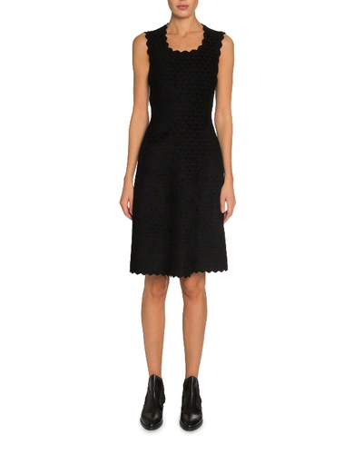 Alaïa Scallop-embossed Velvet Dress In Black