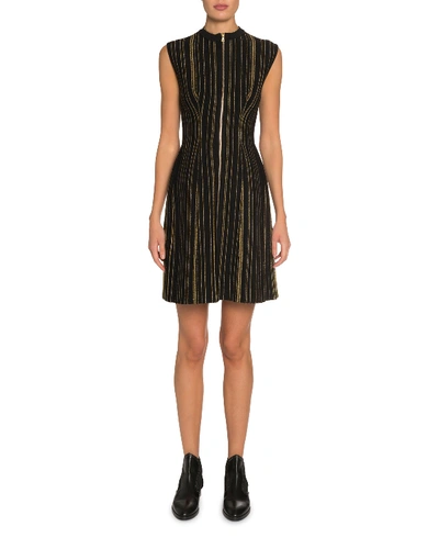 Alaïa Metallic-striped Zip-front Dress In Black/gold
