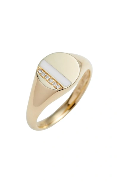 Ef Collection 14k Diamond & Enamel Stripe Ring, White In Yellow Gold/ White