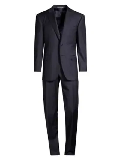 Canali Classic-fit Micro Box Check Wool Suit In Purple