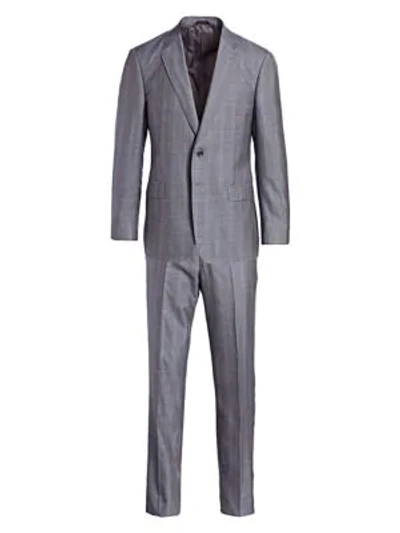 Giorgio Armani Plaid Wool Single-breasted Suit In Dark Grey
