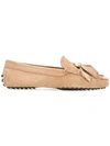 Tod's Gommino Feather Tassel Loafers In Neutrals