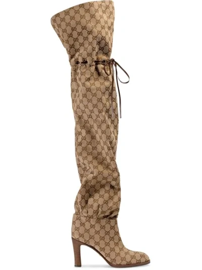 Gucci Original Gg 85mm Canvas Over-the-knee Boots In Oro