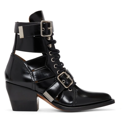 Chloé Rylee Cutout Glossed-leather Ankle Boots In Black