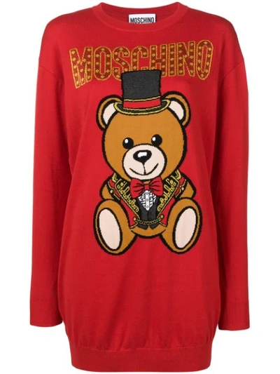 Moschino Teddy Bear Sweater Dress In Red