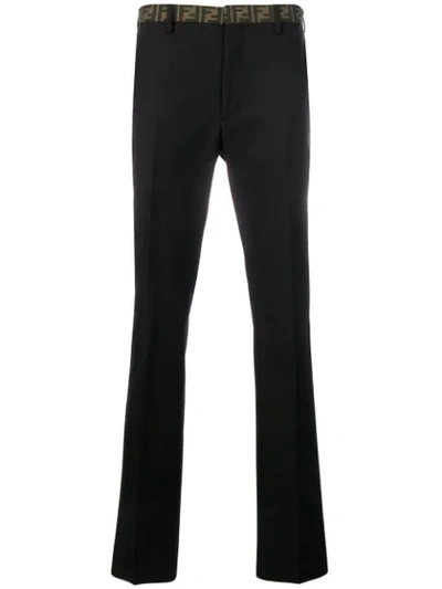 Fendi Monogram Waistband Tailored Trousers In Black