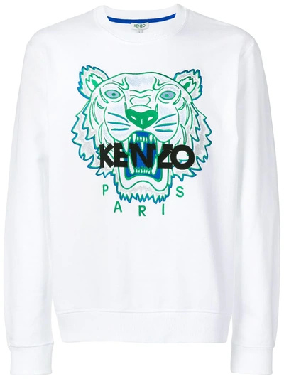 Kenzo Tiger Logo-embroidered Cotton Sweatshirt In White