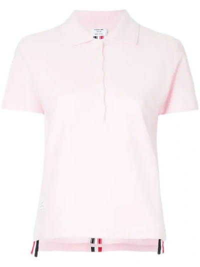 Thom Browne Relaxed Fit Short Sleeve Polo With Center Back Red, White And Blue Stripe In Classic Pique In Pink