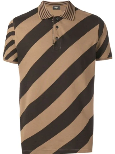 Fendi Diagonal Stripe Print Polo Shirt In Brown