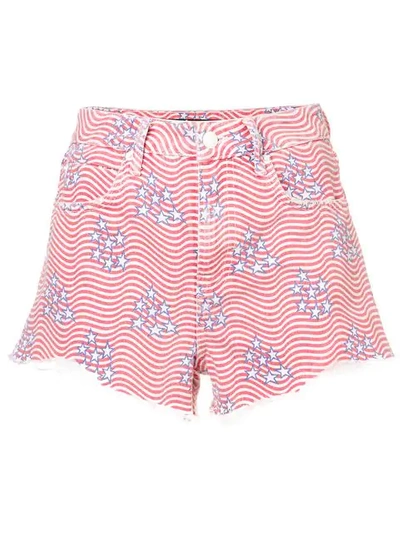 Alexander Wang Stars And Stripes Denim Shorts In Red