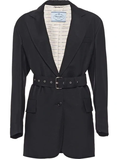 Prada Long Single Breasted Blazer In Black