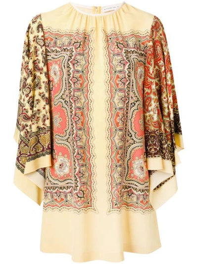 Etro Gathered Scarf Print Shift Dress In Yellow