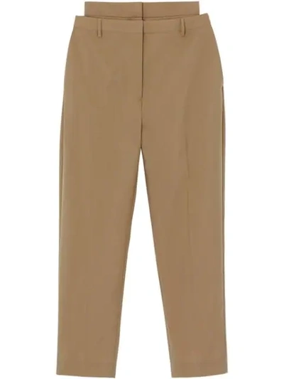 Burberry Double-waist Mohair Wool Trousers In Brown