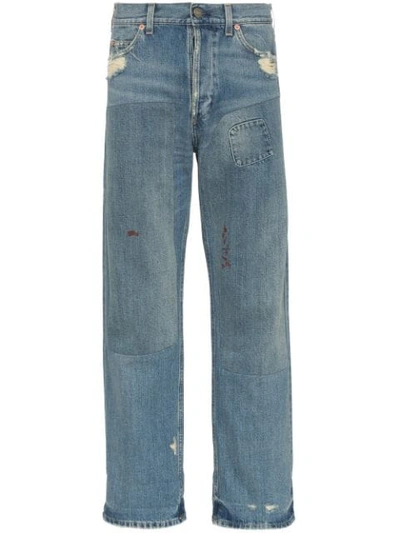Gucci Distressed Patchwork Jeans In Blue