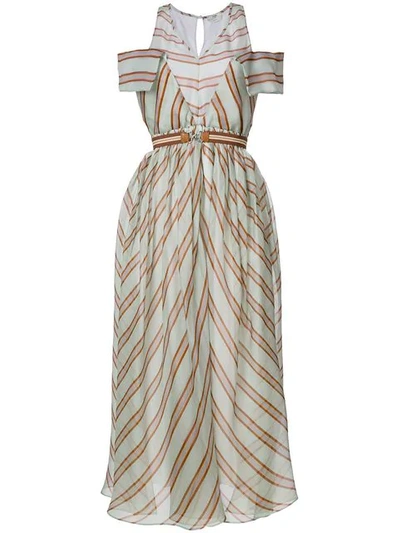 Fendi Striped Flared Midi Dress In Sage