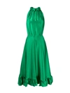 Msgm Ruffle-trimmed Charmeuse Dress In Green
