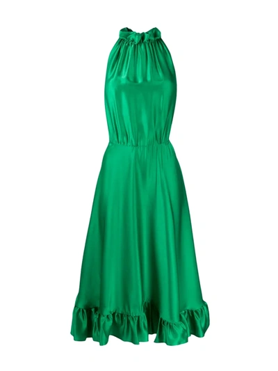 Msgm Ruffle-trimmed Charmeuse Dress In Green