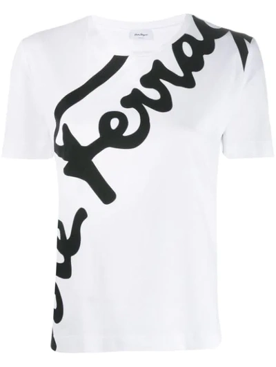 Ferragamo Logo Print T-shirt In White