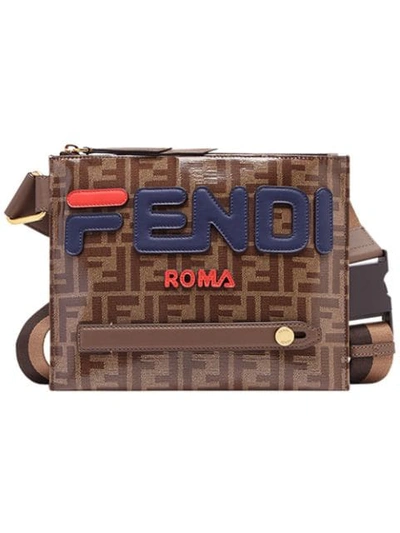 Fendi Mania Logo Messenger Bag In Brown