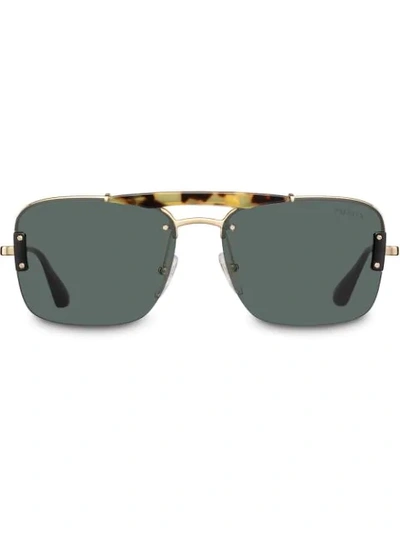 Prada Tortoiseshell-bridge Aviator Metal Sunglasses In Gold
