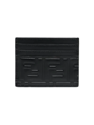 Fendi Ff Motif Embossed Leather Cardholder In Black