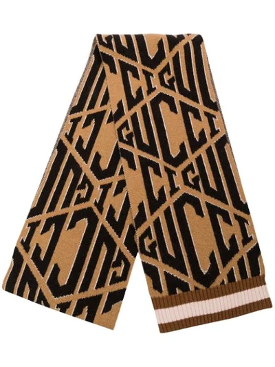 Gucci Logo Printed Scarf In Brown
