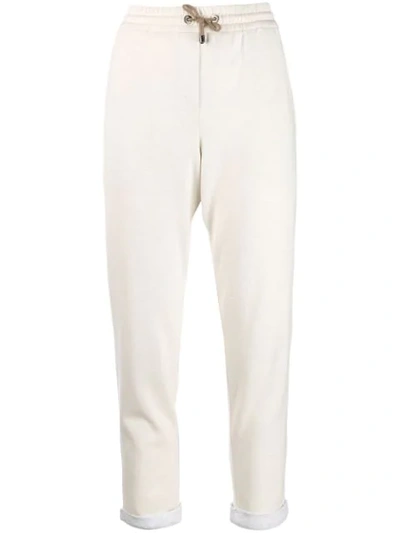 Brunello Cucinelli Bead-embellished Cashmere-blend Track Pants In Neutrals