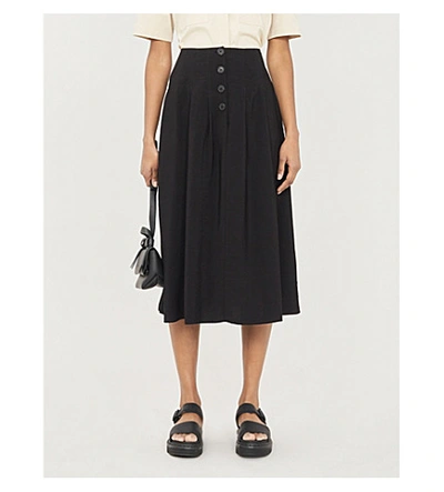Whistles Tian High-waist A-line Twill Midi Skirt In Black