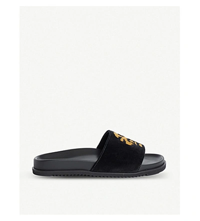 Duke & Dexter X Snoop Dogg Dexter Embroidered Velvet Sliders In Blk/other