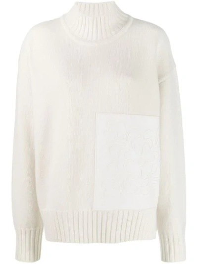 Jil Sander Floral Patch Turtleneck Sweater In White
