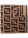 Fendi Ff Logo Mosaic Scarf In Brown