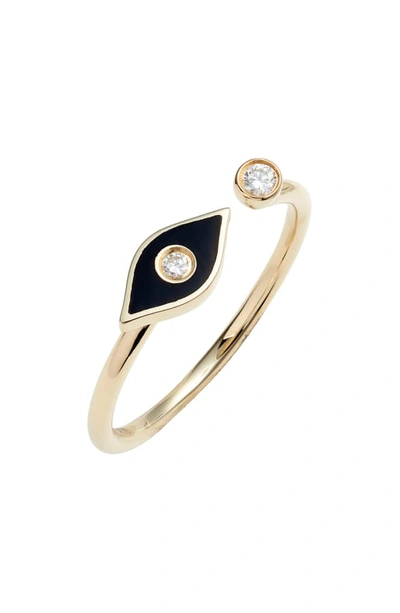 Ef Collection Evil Eye Diamond Open Ring In Yellow Gold/ Black