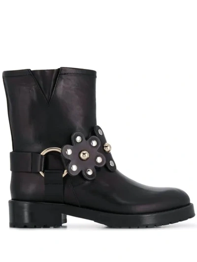 Red Valentino Floral Buckled Boots In Black