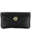 Gucci Broadway Leather Clutch With Tiger In Black