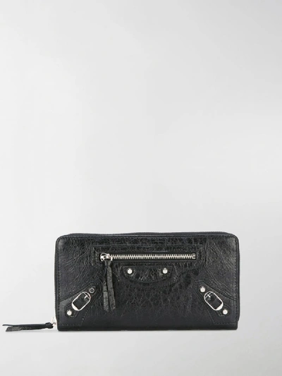 Balenciaga Classic Leather Zip Around Wallet In Black