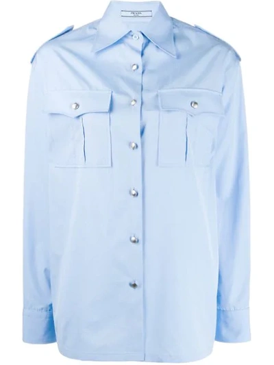 Prada Oversized Utility Shirt In Blue