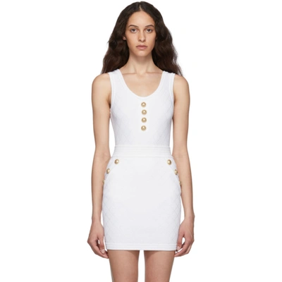 Balmain Strappy Diamond Knit Bodysuit In 0fb White O